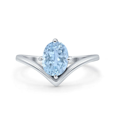 V Art Deco Wedding Ring Oval Simulated Aquamarine CZ 925 Sterling Silver